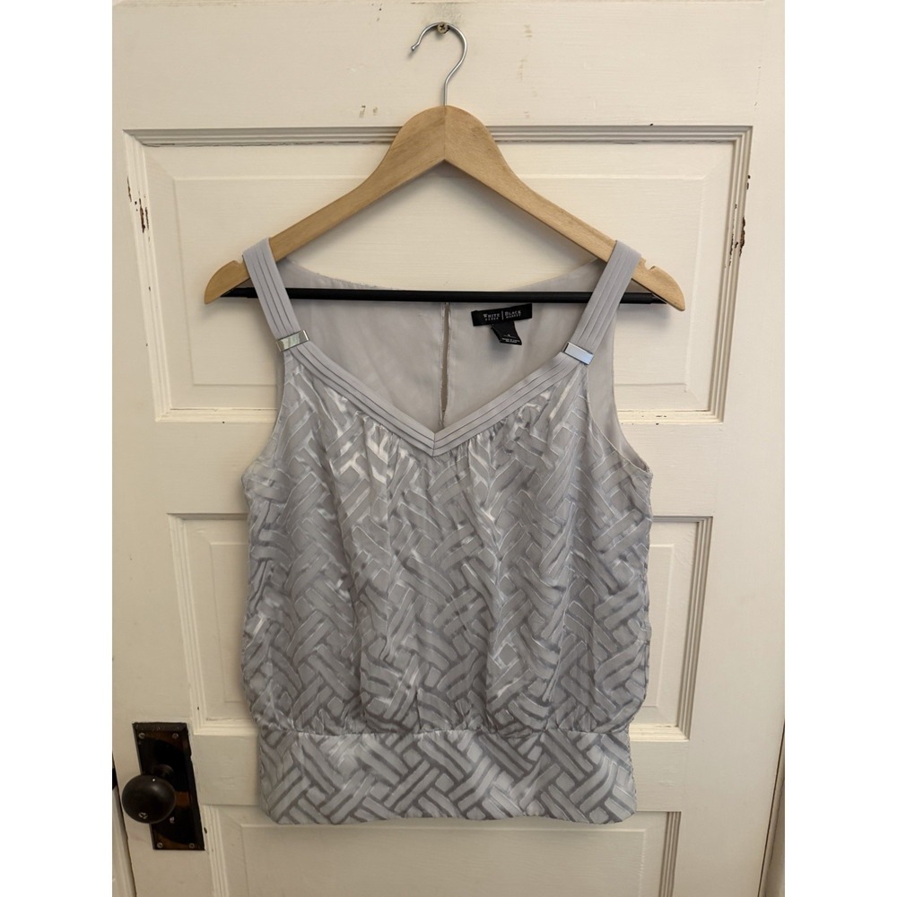White House Black Market Silver Velvet Burnout Blouse Tank Silk Blend Size Small